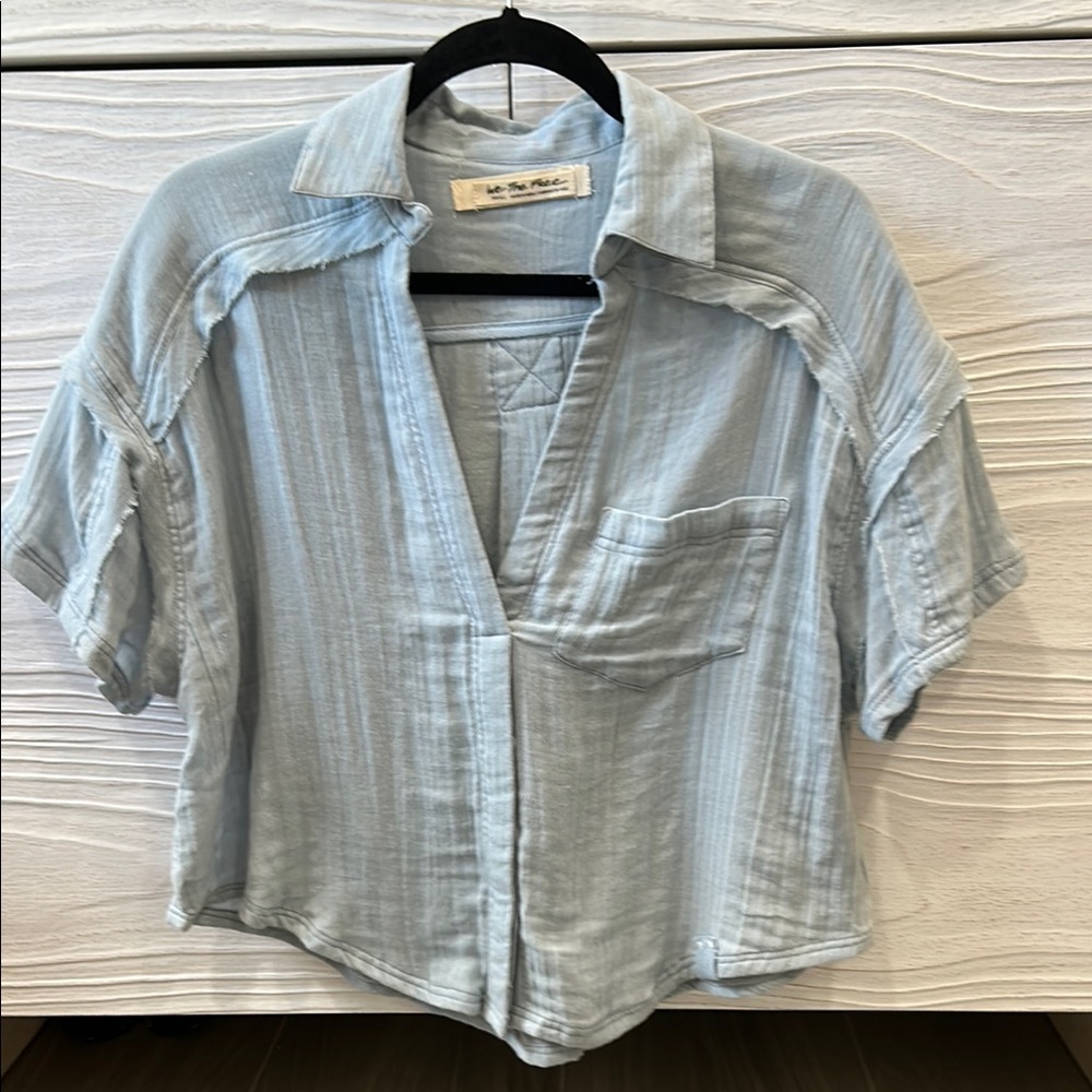 Free People Light Blue Short Sleeve Shirt
